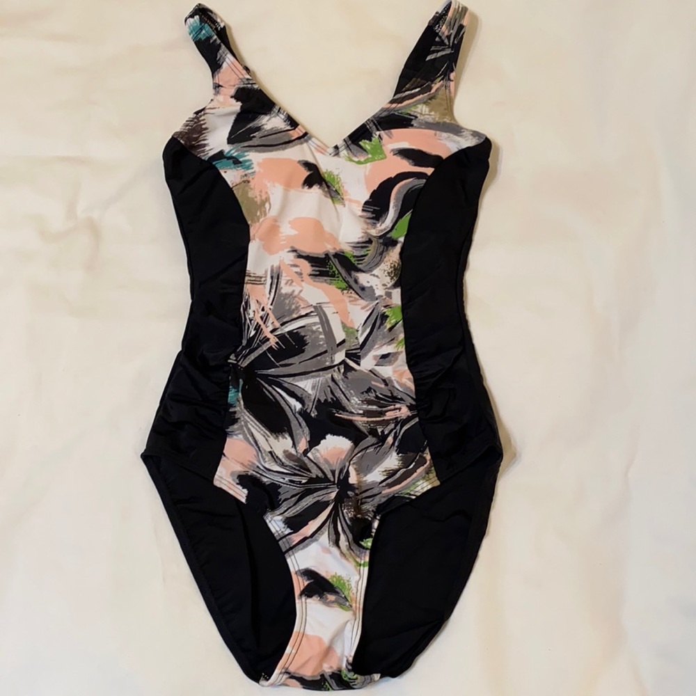 Bawdy Pink Tropical One Piece Swimsuit, Medium